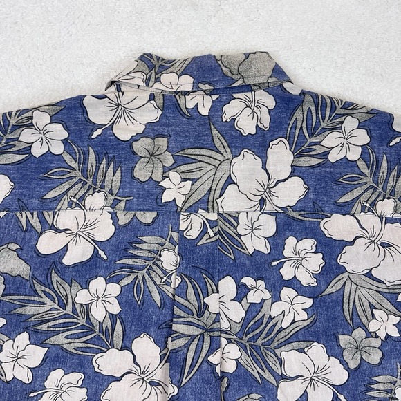 Cooke Street Aloha Shirt Mens XL Blue Reverse‎ Print Hawaiian Floral Hibiscus - Picture 8 of 8